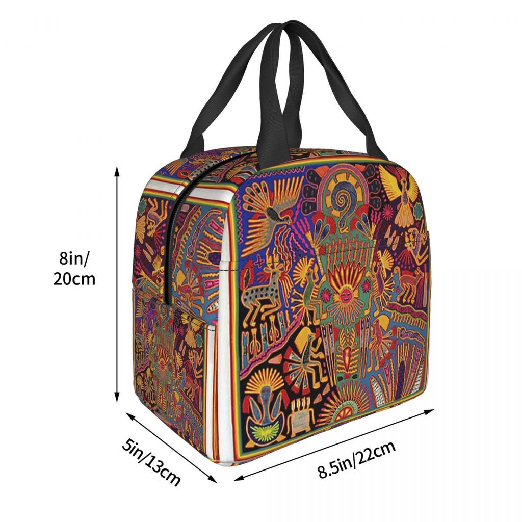 Huichol Mexican Heritage Insulated Lunch Bag for Women Office Cooler Thermal Food Box Tote Portable Lunch Boxes Container