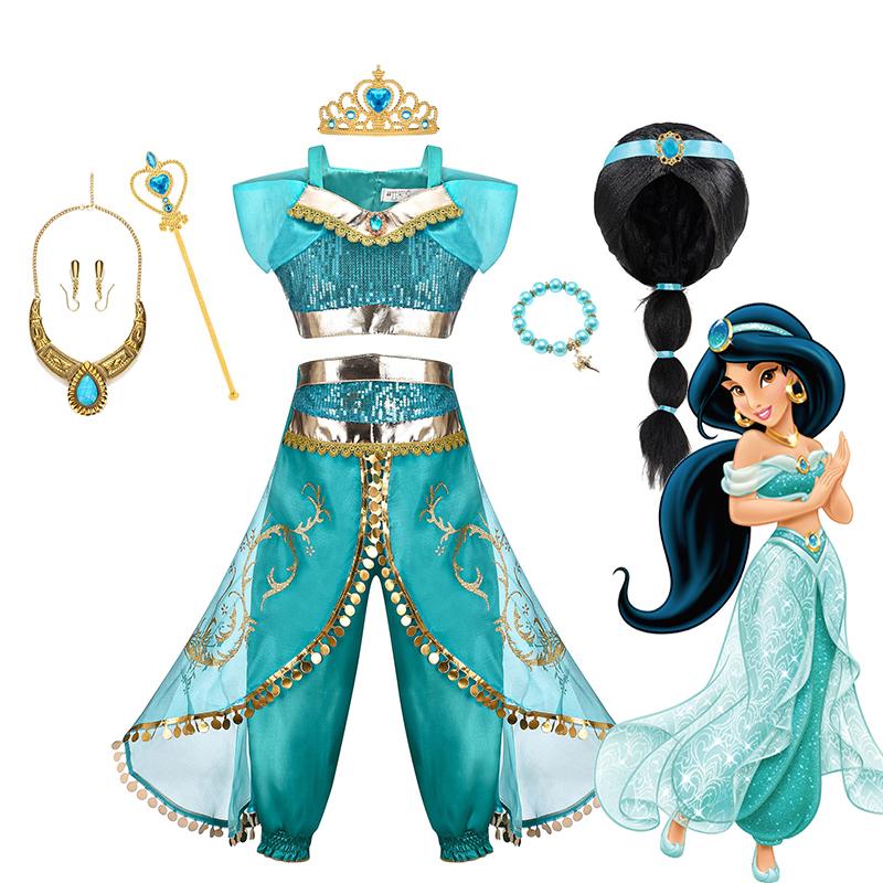 Jasmine Princess Dress for Girls Cosplay Aladdin Magic Lamp Costume Kids Halloween Birthday Carnival Party Vestidos 2-10T Outfit
