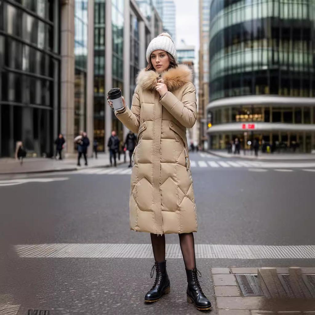 Женские средние и длинные модели на хлопковой подкладке, зимние модные облегающие модели выше колена на хлопковой подкладке, большой утолщенный меховой воротник
