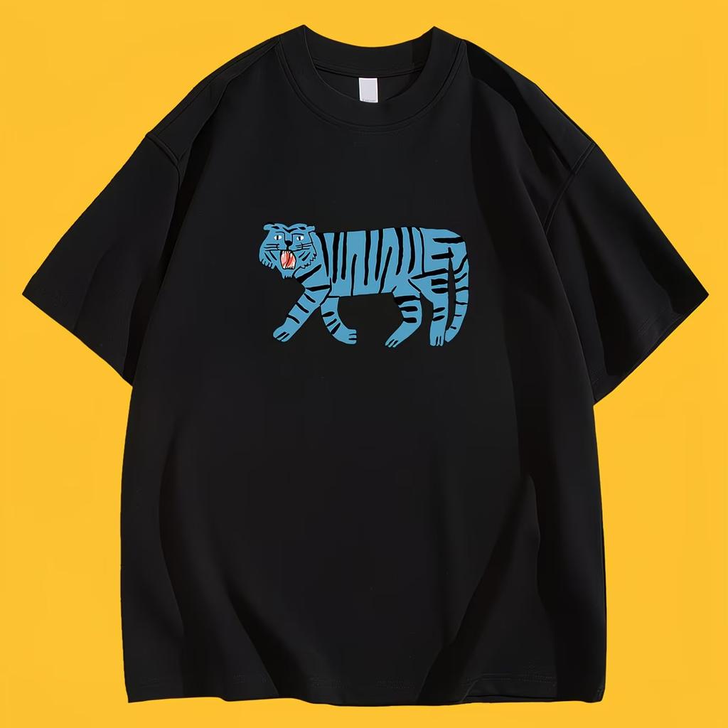 Creative Cartoon Tiger Graphic TShirt Funny Animal Print Tee Summer Short Sleeve Unique Design Artistic Fashion Unisex Top