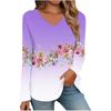 Womens Long Sleeve Tops V Neck Shirts Casual 3D Flower Print Basic Trendy Tee Blouses Fall Tunic Outfits Fitted T Shirts