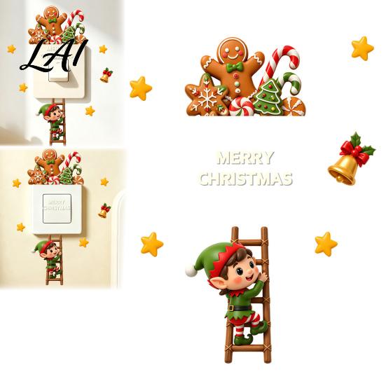 Decorative Door Cabinet Stickers Christmas Elf And Gingerbread Man Switch Sticker Wall Decal for Holiday Home Sticker Decor Decor Cute Cartoon