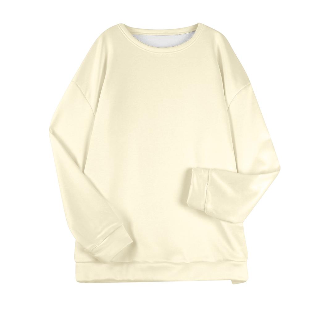 Women's Casual Fashion RoundNeck Pullover Top Winter Solid Color Plush Sweatshirt