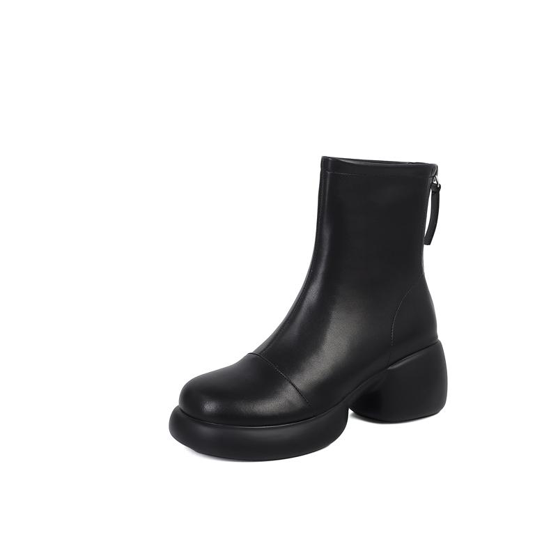 Meotina Женские ботильоны из натуральной кожи с круглым носком и платформой, короткие ботинки на высоком каблуке и молнии, женская модная обувь, осень-зима