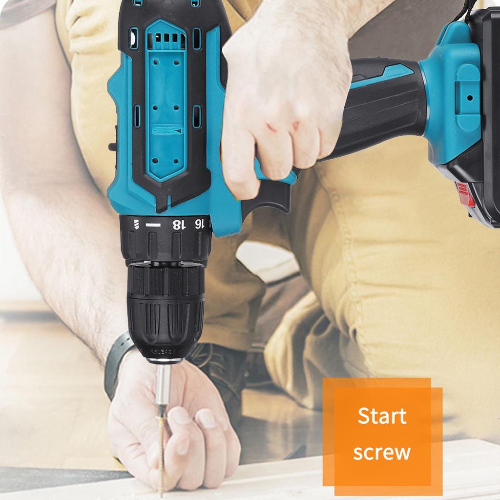 21V Cordless Electric Impact Drill Screwdriver 3 Functions Power Tools Lithium Battery Hand Drill with Box + Drill Bit Set