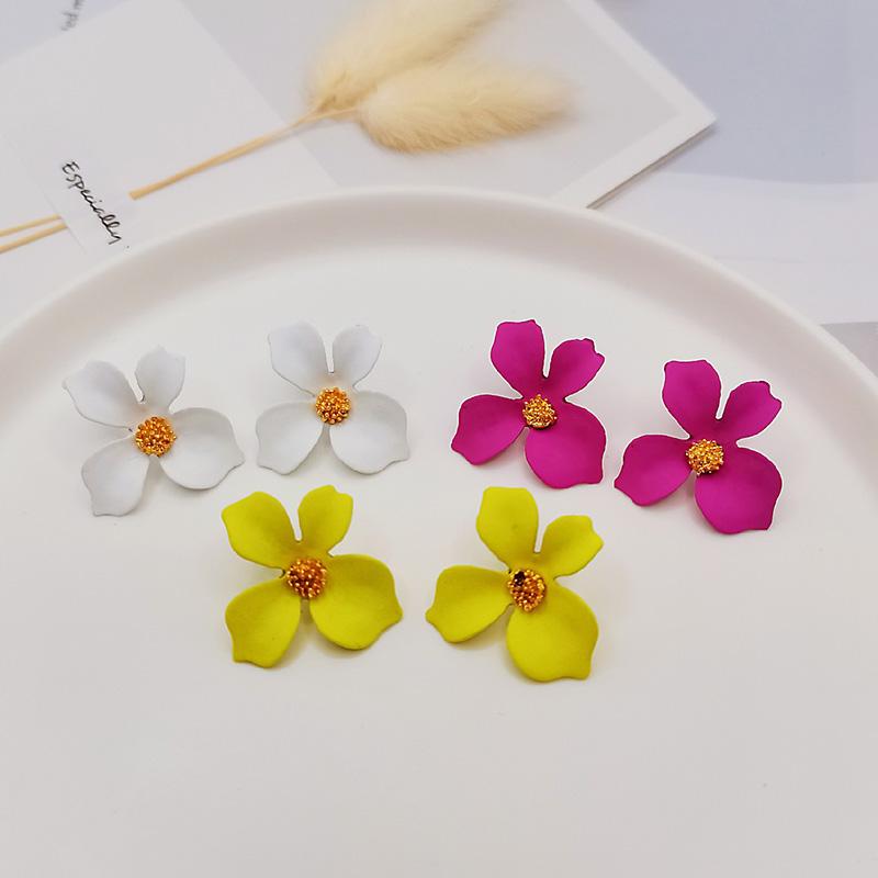 High Quality Gold Plated Custom Blanc Jardin Earring Jewelry Fashion Big Petal Flower Stud Earrings for Women