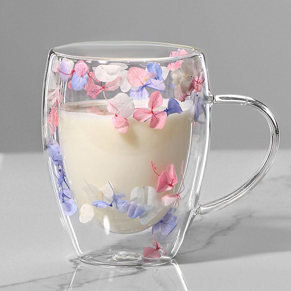 350 мл сухоцветы стеклянные кружки прозрачная кофейная кружка креативная двойная стеклянная чашка для дома и офиса