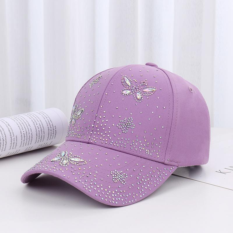 Spring and summer fashion new hot diamond butterfly baseball cap children trendy sun protection visor rhinestone cap