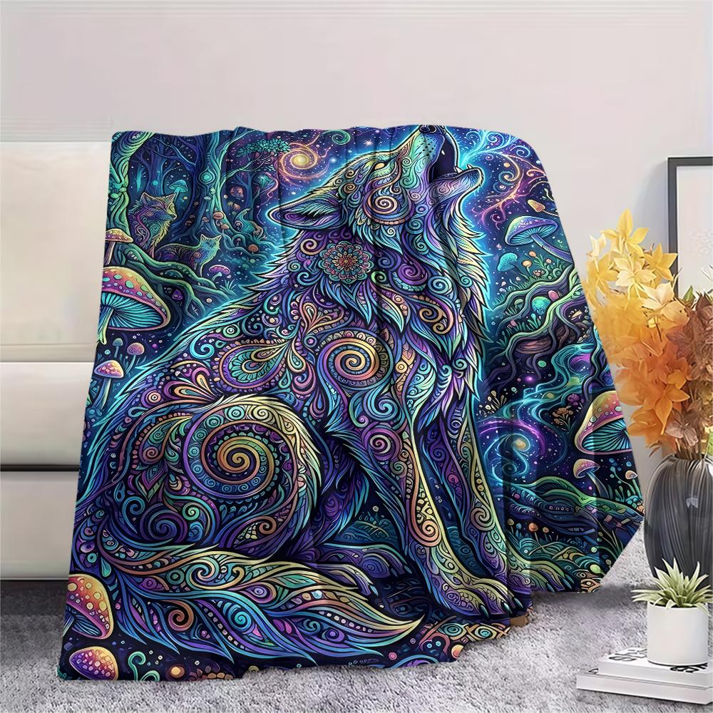 Colorful Fox Tiger Wolf MonkeyPrint Flannel Blanket,High quality Comfortable for All Seasons,Home Decor,Warmth and Comfort,Perfect for Christmas Gifts
