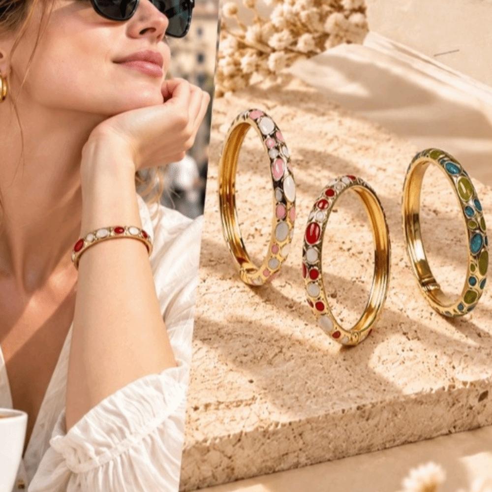 Traditional Rhinestone Bangle Colorful Women's Hand Bracelet Vintage Cloisonne Bangle Girls