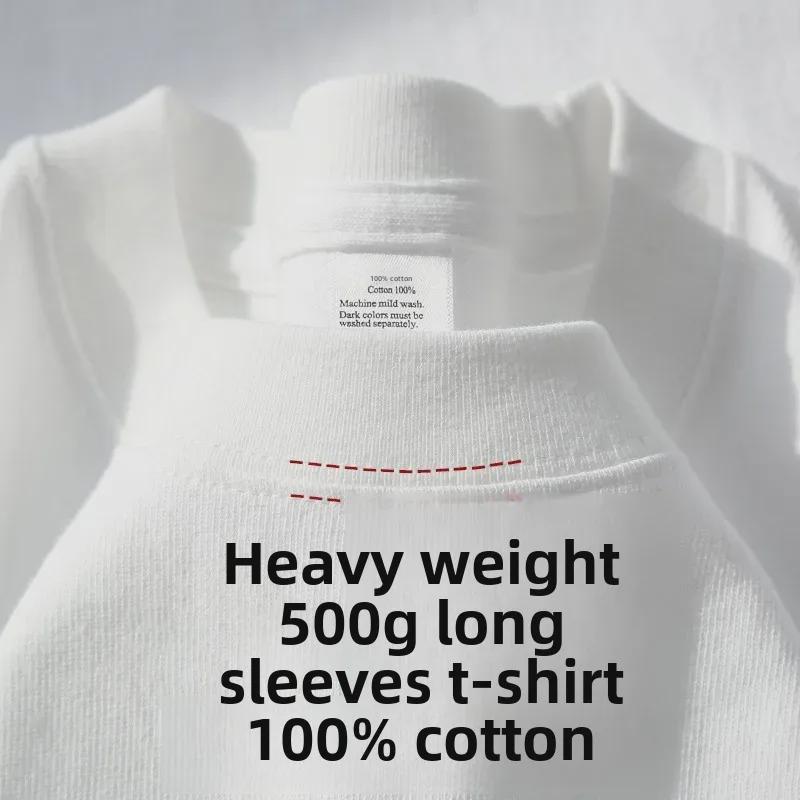 Футболка унисекс из плотного хлопка с длинным рукавом, однотонная: Непрозрачный, свободный крой, небольшой воротник, идеально подходит для весны и осени.