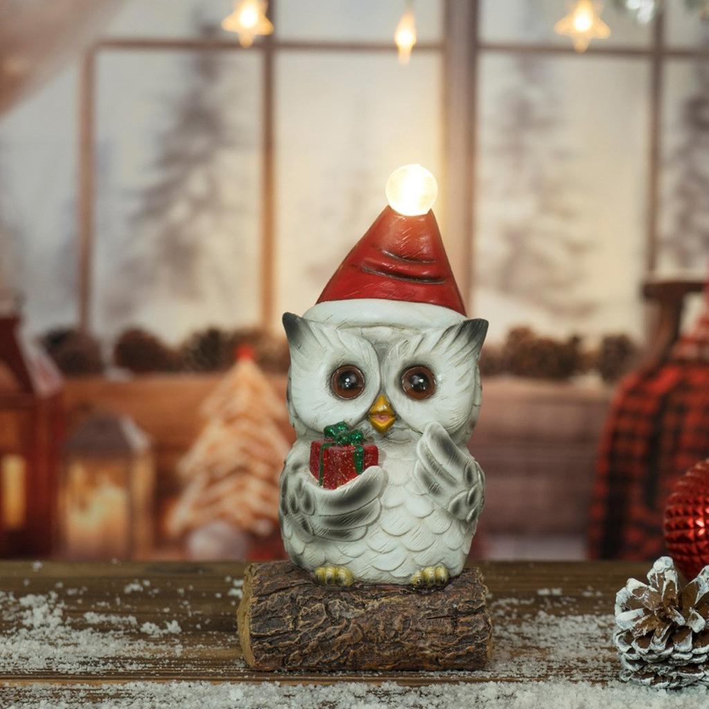 Мультяшная Сова, миниатюрная фигурка из смолы со светодиодной подсветкой, шапка Санты, рождественский праздничный домашний стол, книжная полка, декор, орнамент