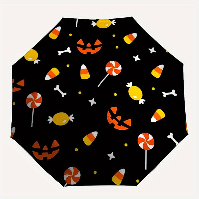 1pc Halloween Candy Automatic Open/Close Umbrella with One-Touch Button, Compact Folding Canopy, Sturdy 8-Rib Windproof Design -054