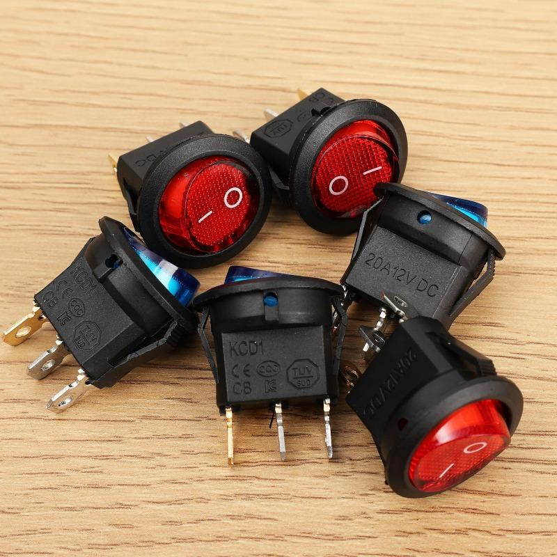 On/Off 3-Pin 2-Position Snap 20A 12V Red LED Round Boat Rocker Switch with LED for Marine Motorcycle Switches DIY Replacement Pushbutton Switches 3