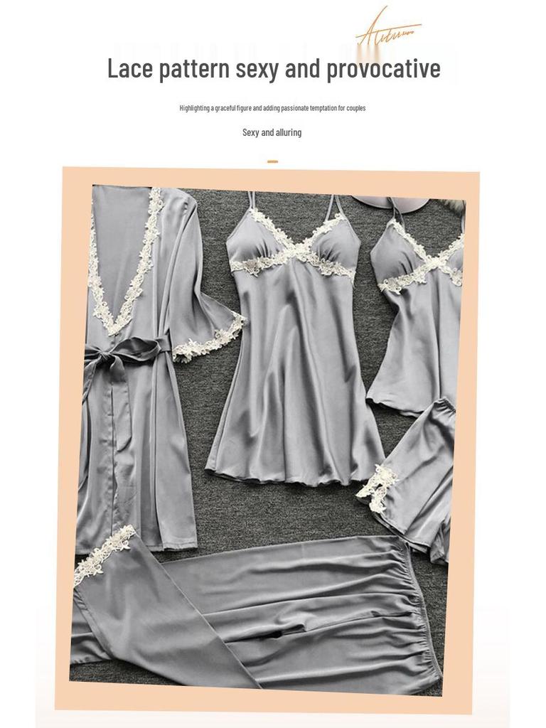 2019 Европейский и американский женский сексуальный пижамный комплект больших размеров: Летний халат для невесты с рукавом средней длины и халат