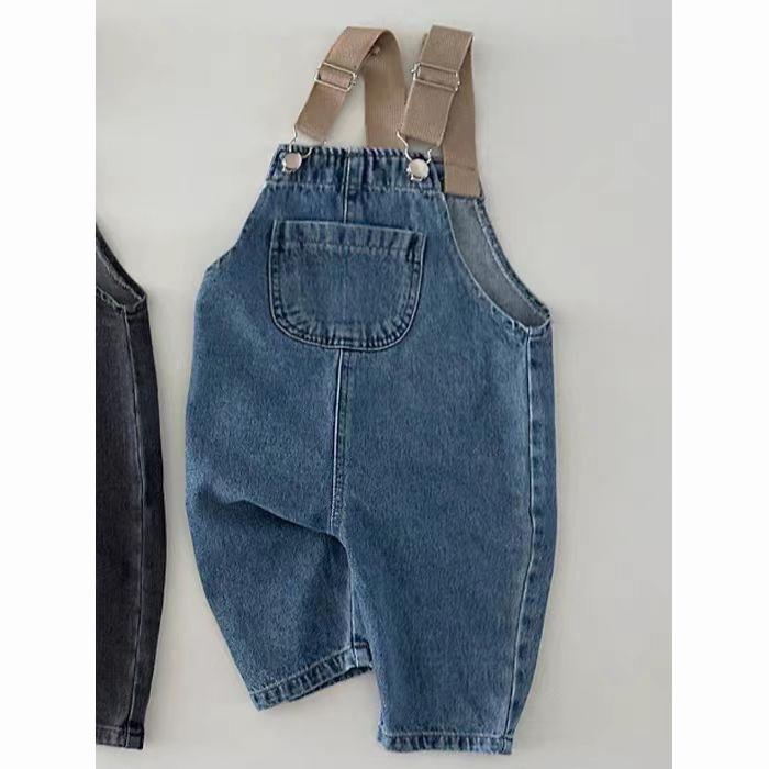 Spring Boy Baby Pocket Overalls Loose Infant Suspenders Jumpsuit Retro Toddler Jeans Kids Casual Pants Girl Cotton Trousers