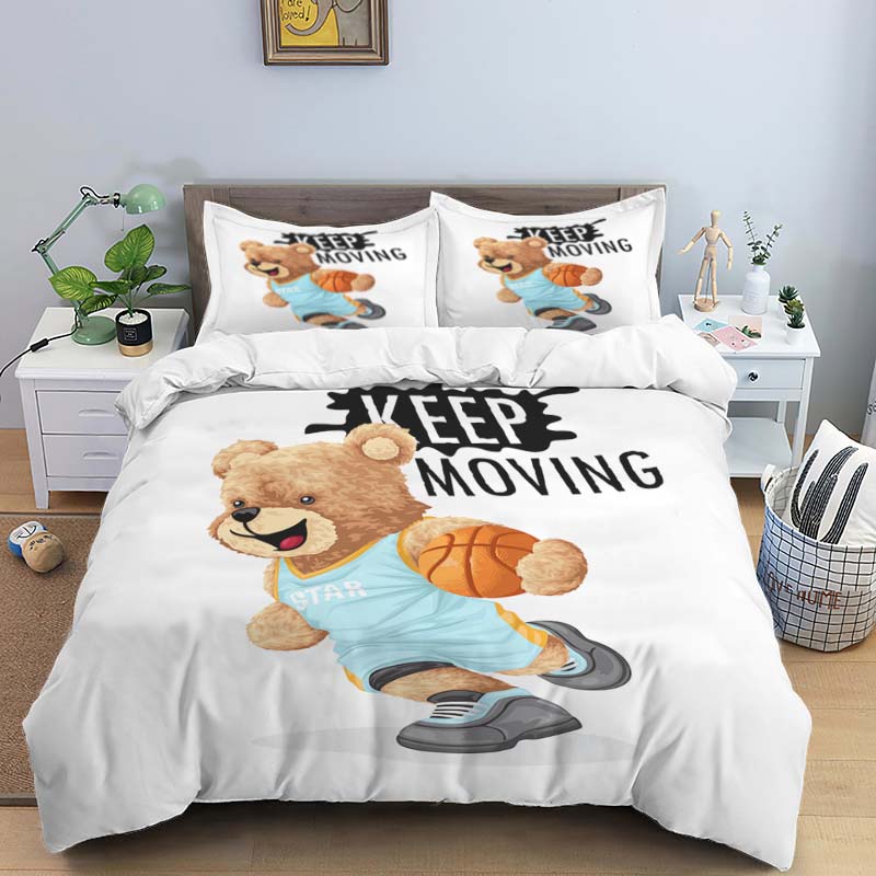 Bear Print Digital Print Polyester Bedding Sets,Girl'S Cover,Boys Duvet Cover Set For Teens, Queen Cover 2Pcs Pillowcase