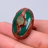 Зеленый Халцедон Камень Медь Вечность Ручной работы Ручной работы Электроформованное Кольцо V-63