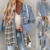 Женское И Зимнее Джинсовое Стеганое Пальто В Клетку С Длинным Рукавом Свободный Топ