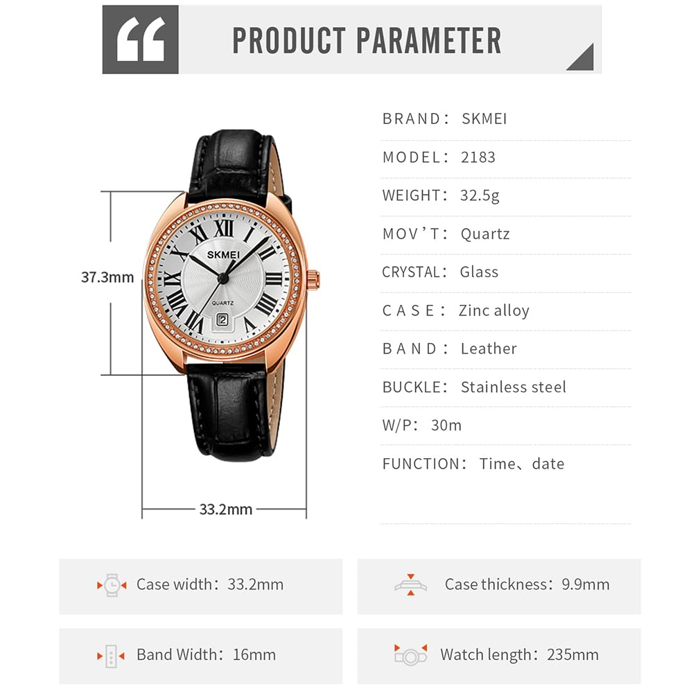 Stylish Watch with Leather Casual and Business Simple and Designer Analog Perfect Gift for High School Students Women's Strap, Style, Lightweight,