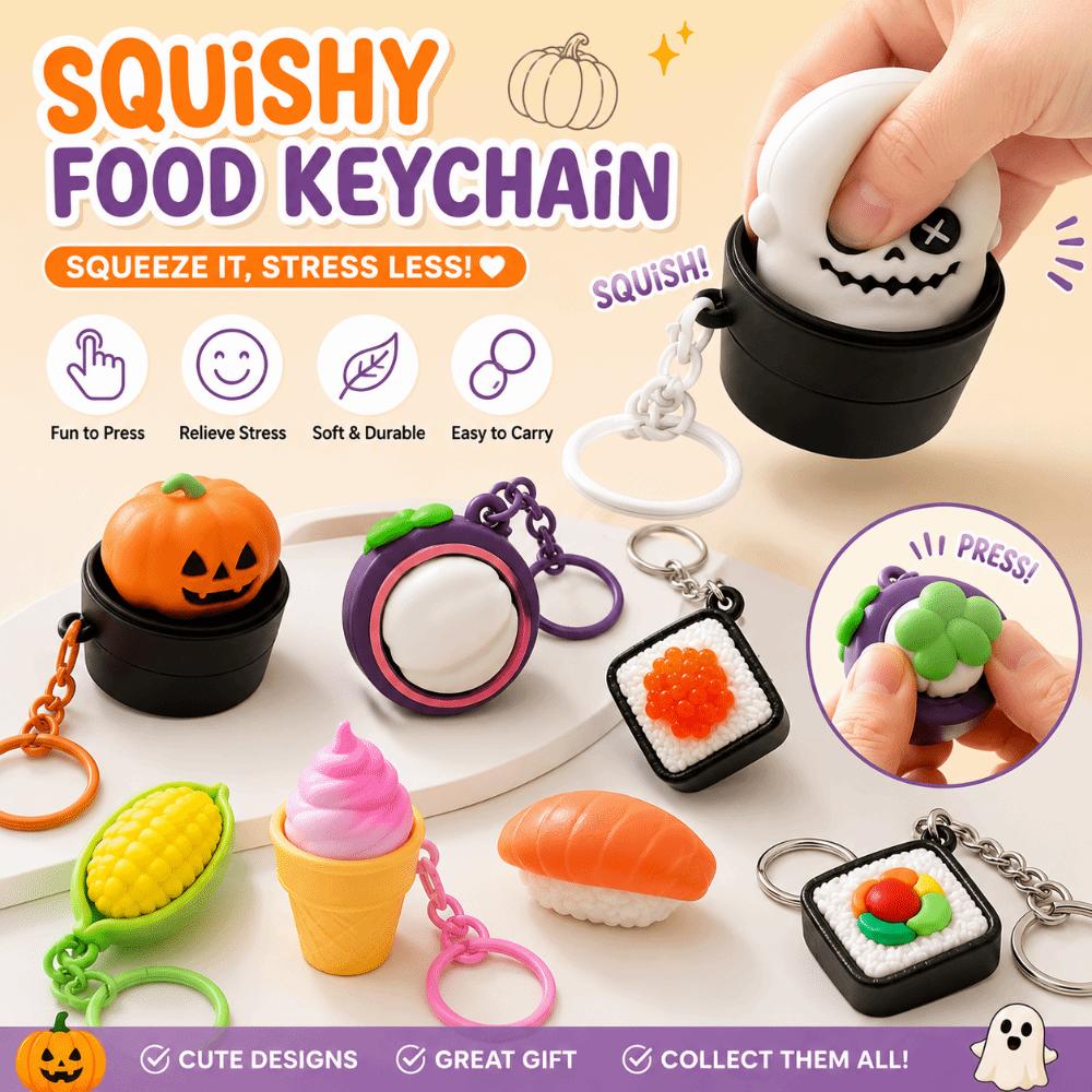 Cartoon Anti-stress Toy Pendant Finger Button Foods Clicker Key Chain Decompression Gift