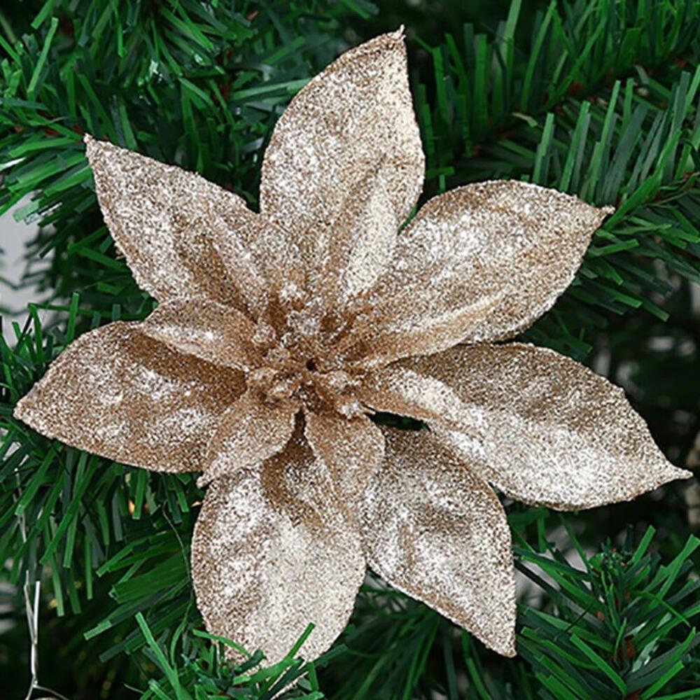 1/10 шт., рождественские большие блестящие пуансеттии, искусственный цветок, декор, подвесное украшение для рождественской елки, товары для вечеринок и мероприятий