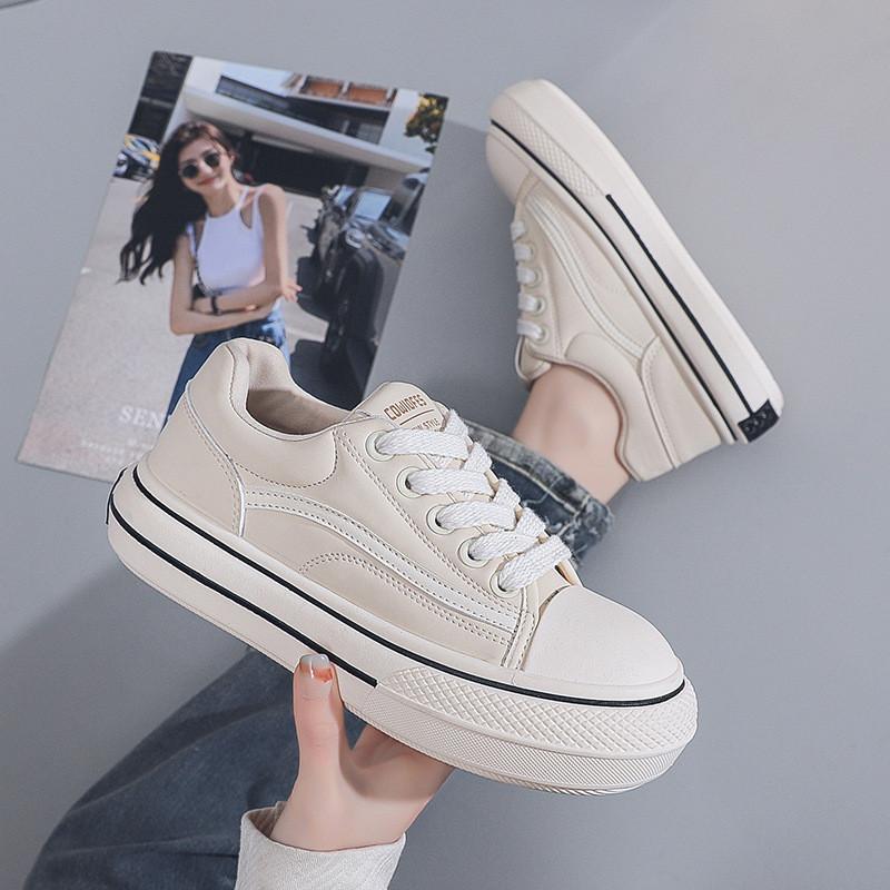 2025 Spring and Autumn New Canvas Shoes Female Student Fashion Lace-up White Shoes Board Shoes Ins Casual Women's Trend Korean Version
