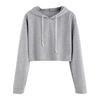 Women Fall Spring Hoodie Drawstring Loose Solid Color Drawstring Elastic Cuff Short Length