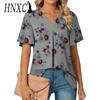 Women's Fashion Casual Summer Floral Print Short Sleeve V-Neck Blouses & Shirts