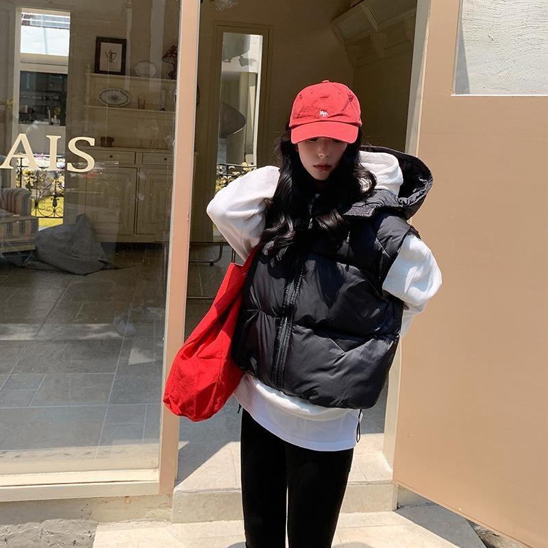 Autumn and winter new puff cotton-padded vest women's short hooded loose vest vest vest jacket