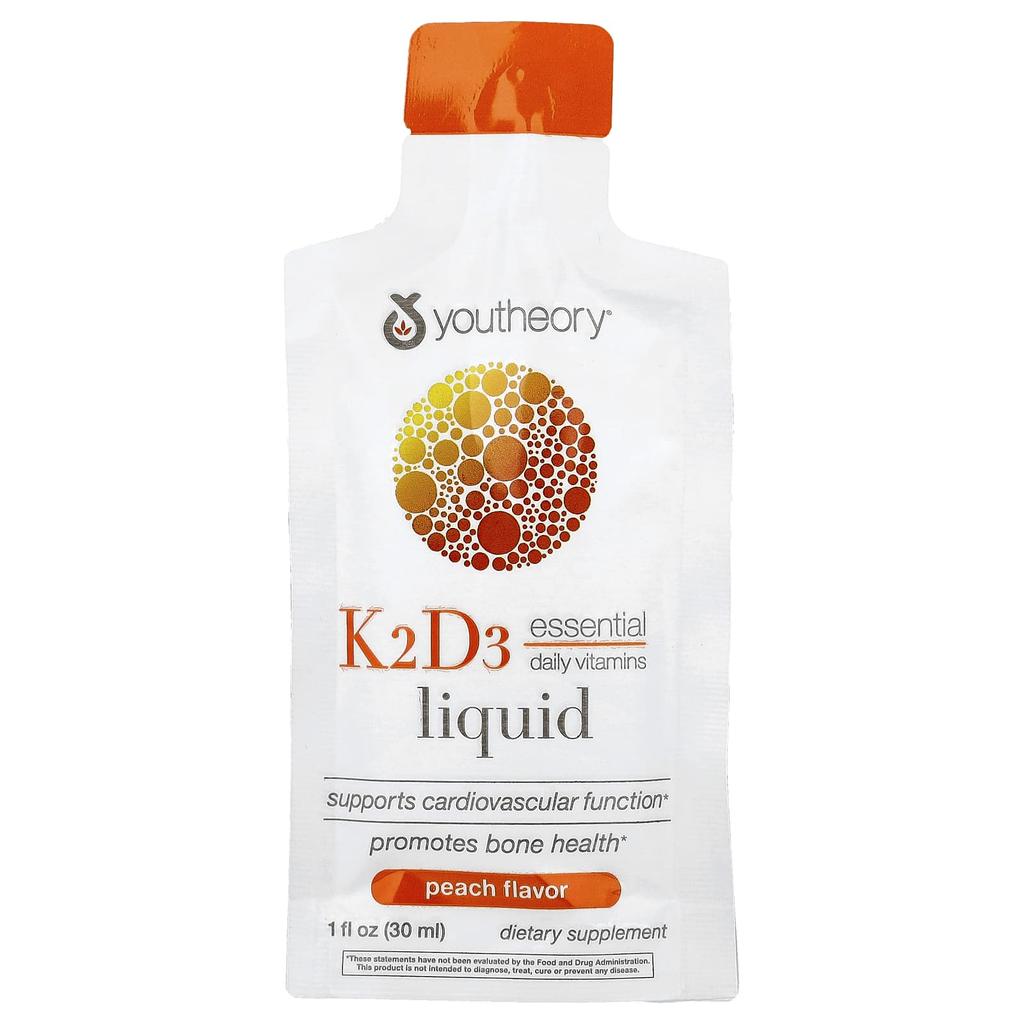 Liquid K2 D3 On Th Go, Peach, 12 Pack, 30Ml (1Fl Oz) Each