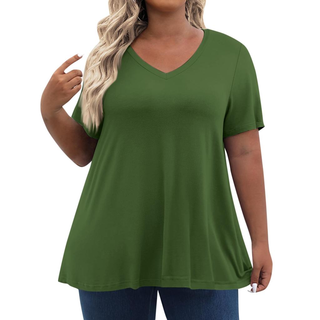 Женские топы больших размеров, шорты с рукавами, рубашки с V-образным вырезом, повседневная одежда, однотонные топы