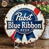 Металлический пивной знак Pabst Ribbon Round 2D Настенный декор Домашний бар Мужская берлога Паб Гараж
