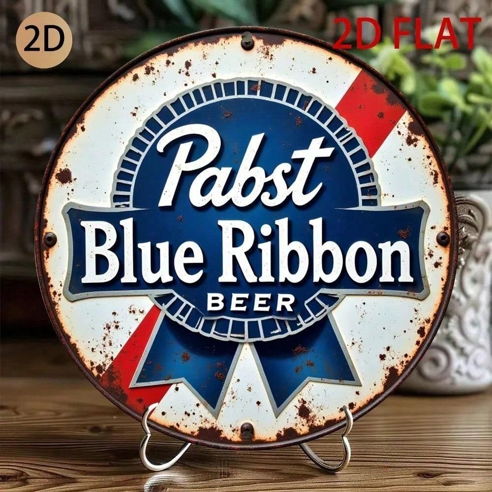 Металлический пивной знак Pabst Ribbon Round 2D Настенный декор Домашний бар Мужская берлога Паб Гараж