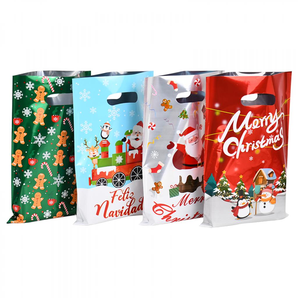 10/30pcs Christmas Gift Bags Cartoon Plastic Candy Cookie Packaging Bag Navidad Decoration for Home Kids New Year Gift