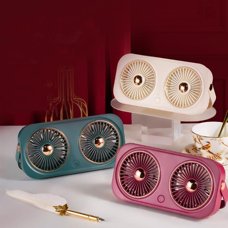 Dual-head Desktop Fan Portable USB Desk Fan with 360° Rotation for Home Office