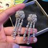 Bohemian Style Camellia Tassel Earrings 925 Silver Needle New Fashion Heavy Industry Water Drop Flower Earrings Women