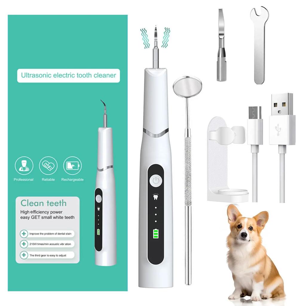 Stainless Steel Ultrasonic Dog Dental Cleaner with USB Charging LED Light Cat Dog Teeth Cleaning 3- Adjustable Double Cleaning Shampoo Pet Supplies