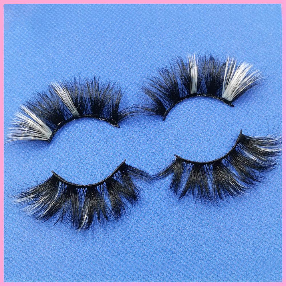 1 Pair Fluffy 25MM Mink Eyelashes Colored Lashes Bulk Wholesale Pink White Red Blue 5D Mink Lashes Supplies Makeup Tools