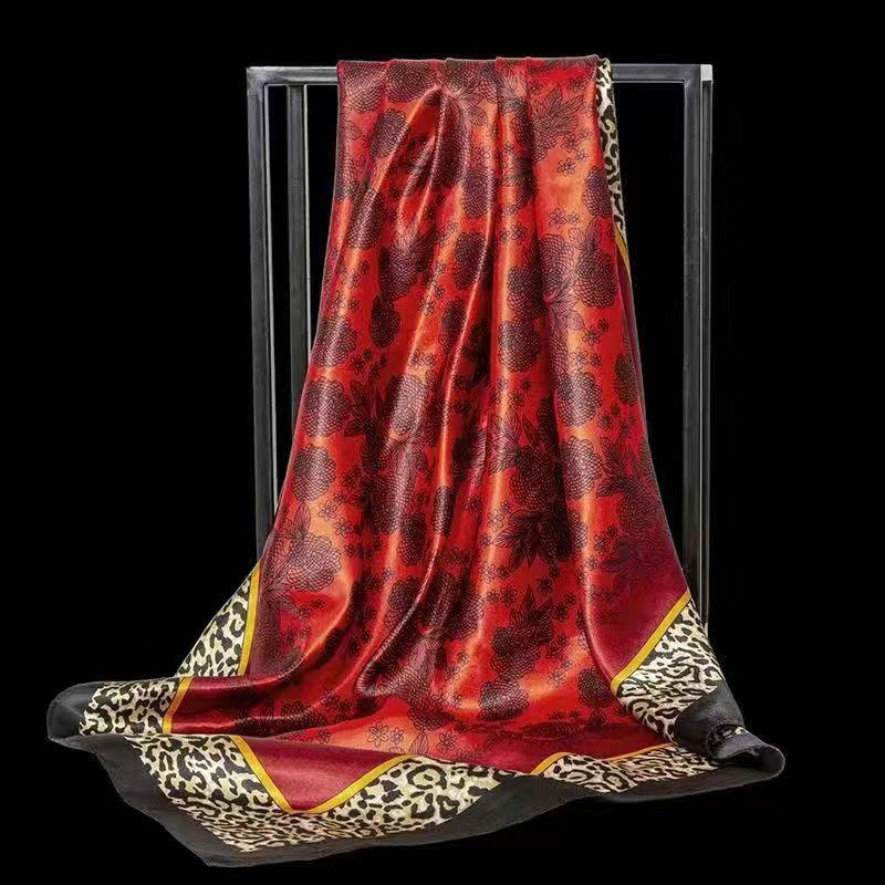 Temperament Silk Scarf Women, New Silk Scarf Thin Section, 90cm Fashion Jacquard Green Leopard Print Shawl Silk Scarf