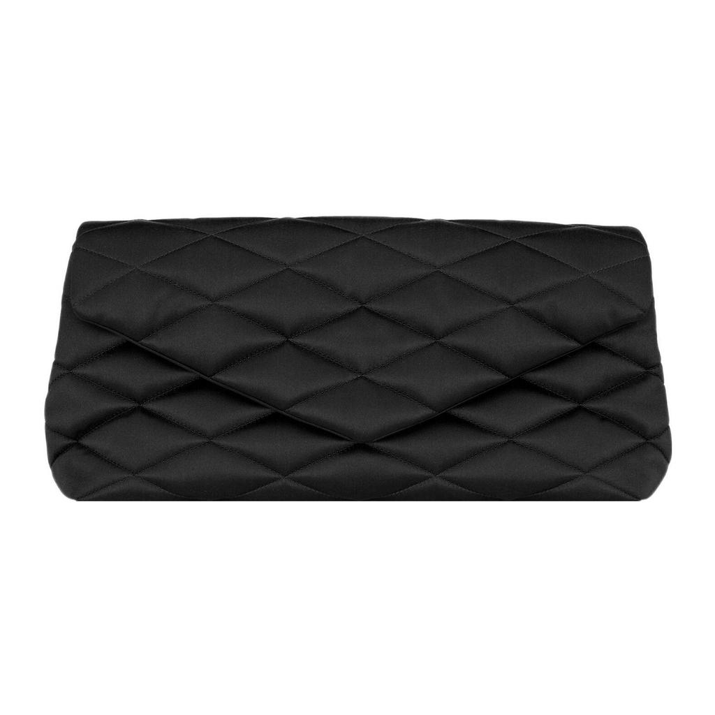 Saint Laurent Ysl Sade Gold Logo Quilted Zip Lambskin Envelope Clutch Large Women clutch Black 655004-FAAC2-1000