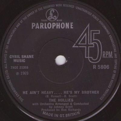 7-дюймовая пластинка HOLLIES - He Ain't Heavy .... Он мой брат R5806 Parlophone 1969 UK Рок Б/У