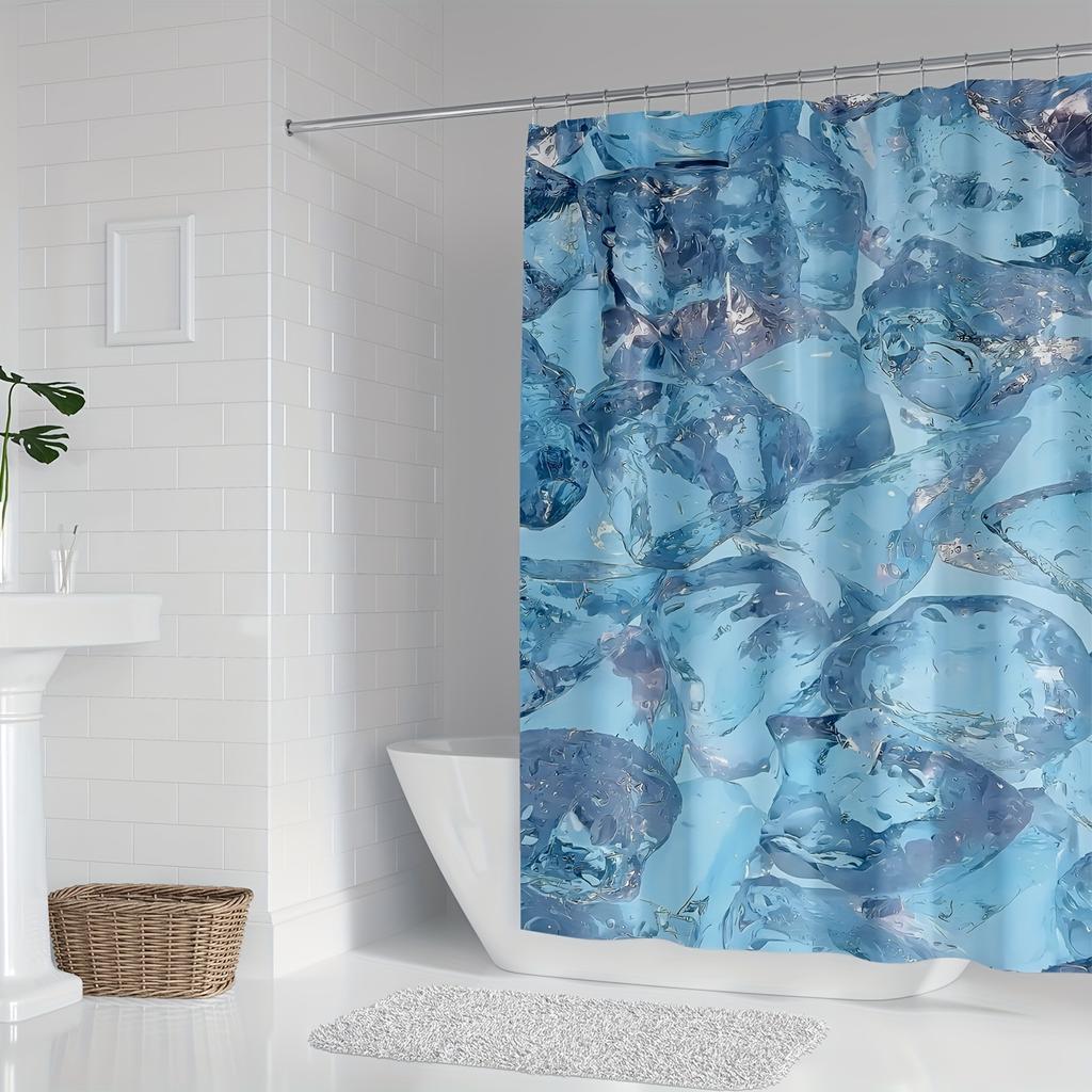Modern Fresh Summer Ice Cubes Shower Curtain - Digital Print, Cool Bathroom Decor, Waterproof, Machine Washable, Home Decor