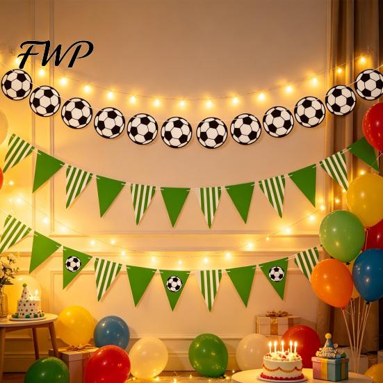 Immersive Football Scene Decor Soccer Party Pennant Banner Triangle Flags Balls Garland Sports Theme Themed Supplies Hanging Paper Bunting for
