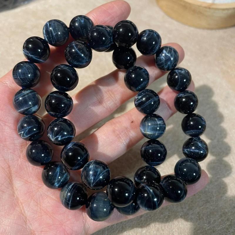 Blue Tiger Eye Beaded Bracelet Unisex Natural Stone Jewelry DIY Accessory