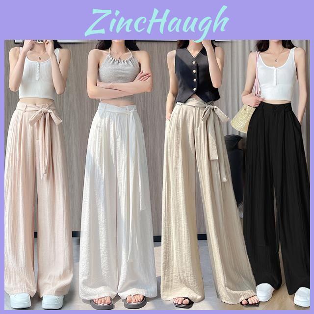 Womens Casual Wide Leg Pants With White Strap Design For Summer Comfort