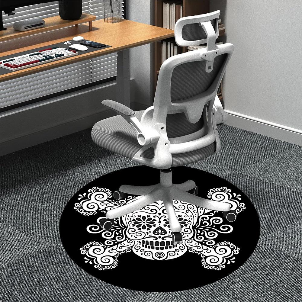 1pc Skull DayOfTheDead Office Round Area Rug, Under Office Chairs Bedroom Living Room Home Decor, Room Deco, Available in Various Sizes