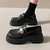 Black Platform British Style Small Leather Shoes Women's 2025 Autumn New Retro Versatile One-pedal Mary Jane Loafers