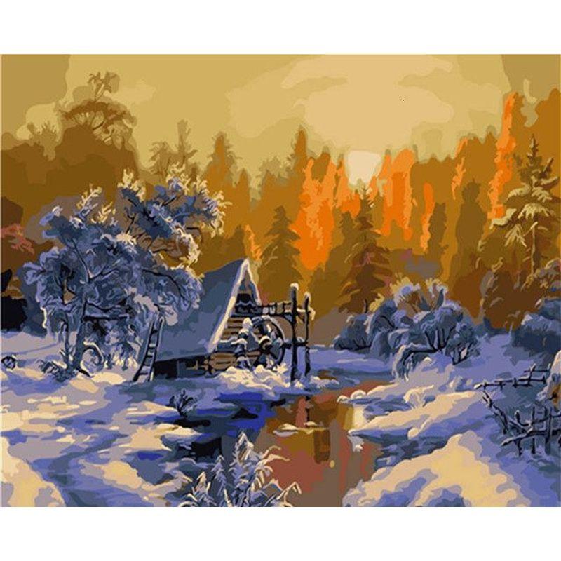 DIY 5D Diamond Painting House Diamond Embroidery Winter Snow Scenery Full Round Mosaic Resin Landscape Cross Stitch Kits