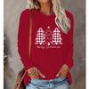 2025 Осень и Зима Женский Новый Повседневный Топ с Круглым Вырезом и Длинным Рукавом с 3D Рождественским Узором
